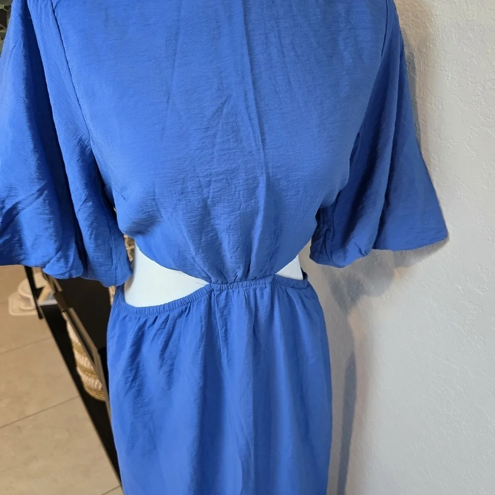 Abercrombie & Fitch Vibrant Blue Puff Sleeve Cutout Maxi Dress Size S